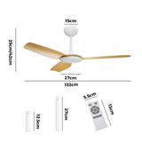 52" Ceiling Fan with Remote Contorl 3 ABS Blades and DC Motor Indoor Fan with Timer and 5 Fan Speeds for Home Living Room Wood