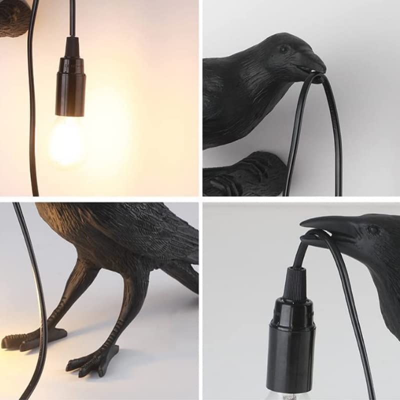 Raven Table Lamps with Plug，Unique Crow Decor Lamp Resin Bird lamp in Black for Bedroom/Office/Living Room/College Dorm/Farmhouse Art Decor(Bulb Included)