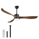 56" Modern Ceiling Fan with Lights and Remote, Black Walnut Ceiling Fan, 3 Curved Blades, Noiseless Reversible Motor, Indoor LED Ceiling Fan for Kitchen Bedroom Living Room