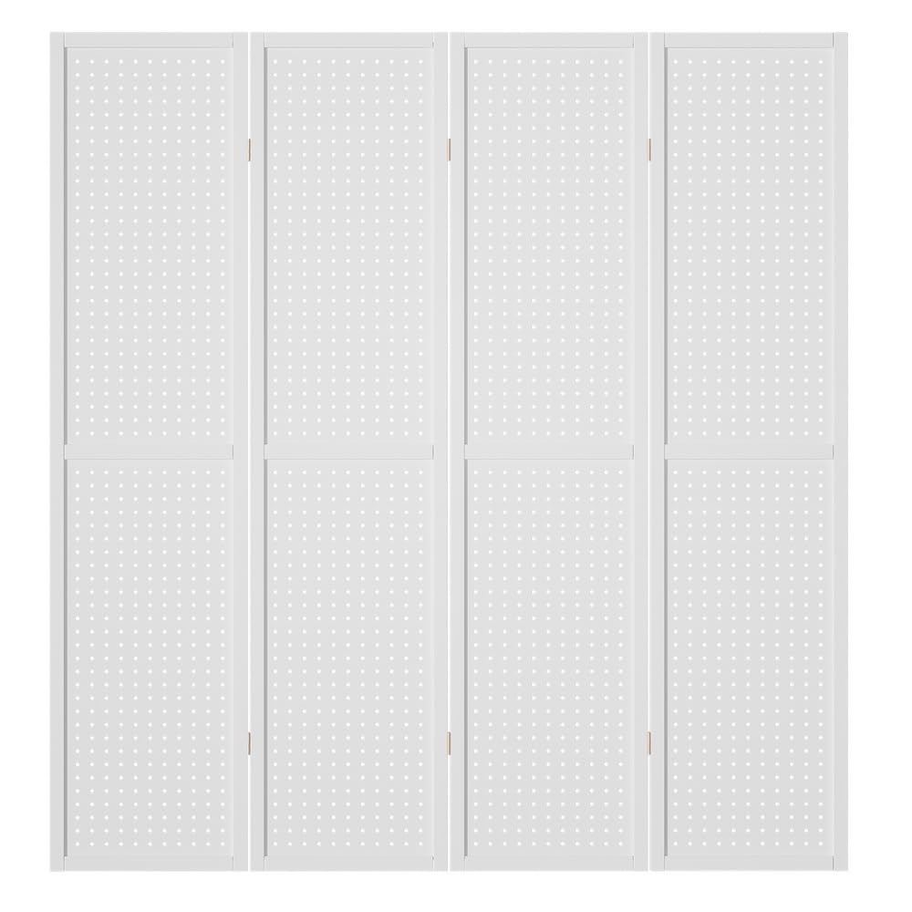 Artiss Room Divider, 4 Panels Folding Privacy Portable Screen Shelf Dividers Partition Wall Screens Home Pet Child Indoor Bedroom Furniture, Separator Water-Resistant Pegboard Stand Hollow White