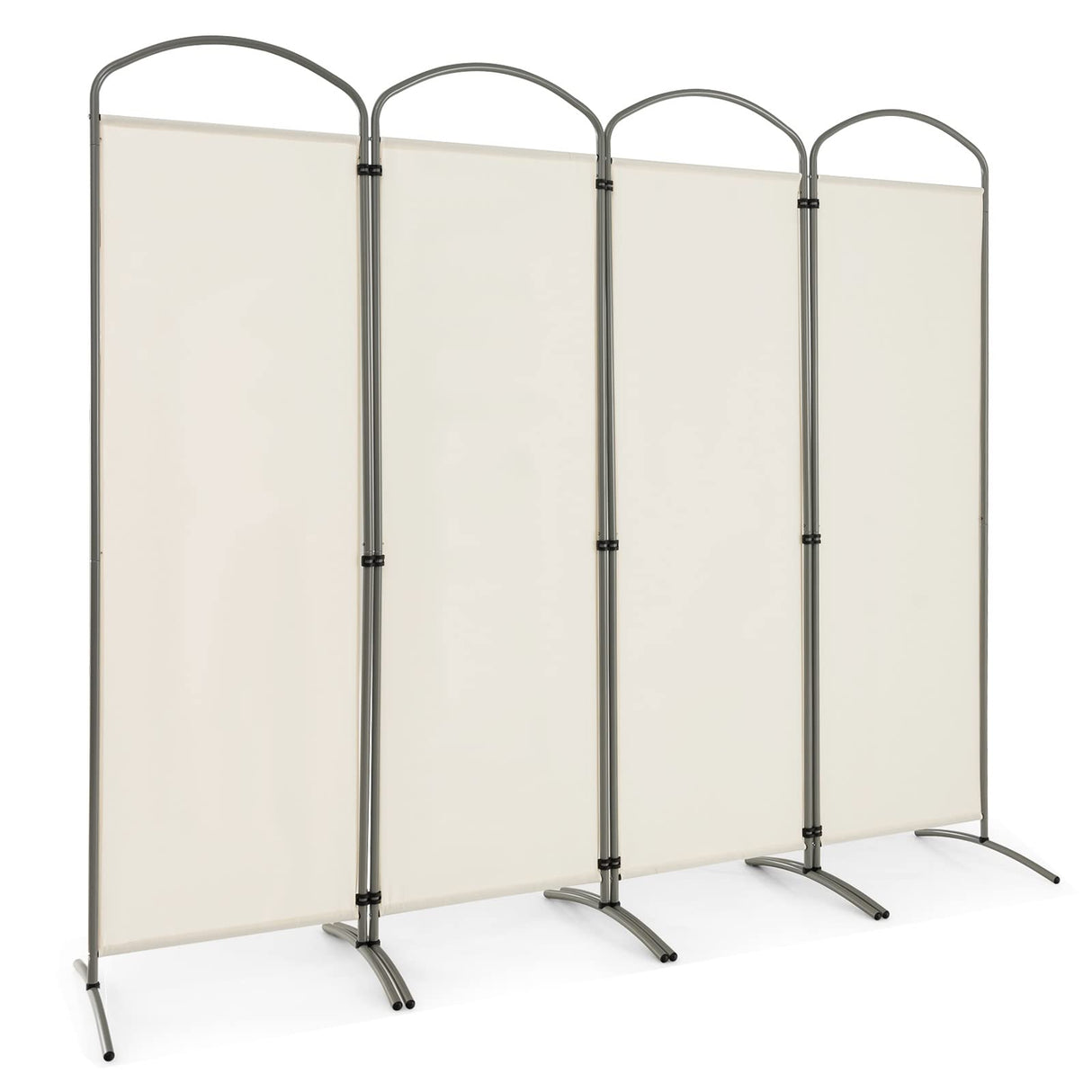 4-Panel Room Divider, Folding Privacy Screen, Portable Polyester Fabric Wall Divider and Separator, Freestanding Privacy Protection for Living Room, Bedroom, Office (White)