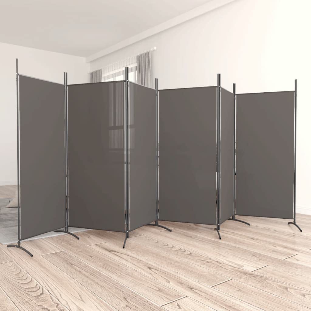 Durable Fabric 6-Panel Room Divider - Anthracite - Versatile Utilisation, Easy to Store, Provides Sun Blockage and Privacy Protection