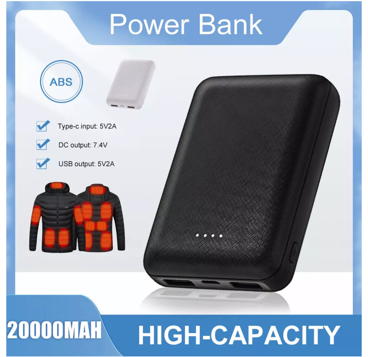 20000mAh Power Bank Battery Backup for Heated Vest Heat Jacket Gloves Chargeing