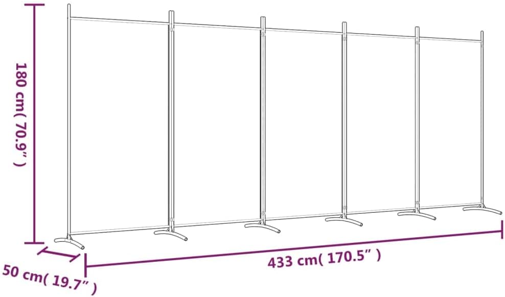 5-Panel Room Divider - Fabric Room Partition for Living Room and Bedroom, Foldable and Portable Design with Iron Frame