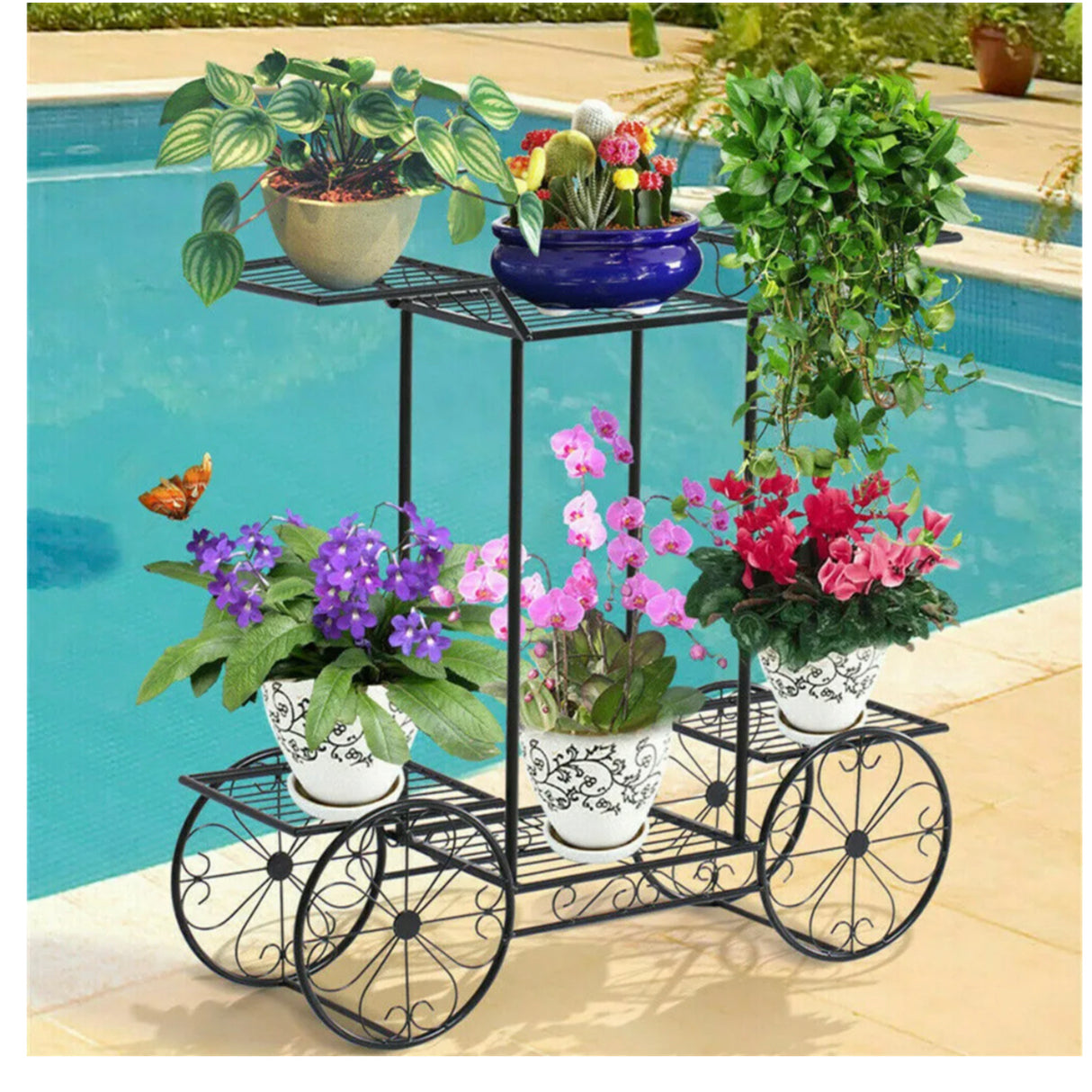 Garden Cart Stand & Flower Pot Plant Holder Display Rack 6 Tiers Parisian Style