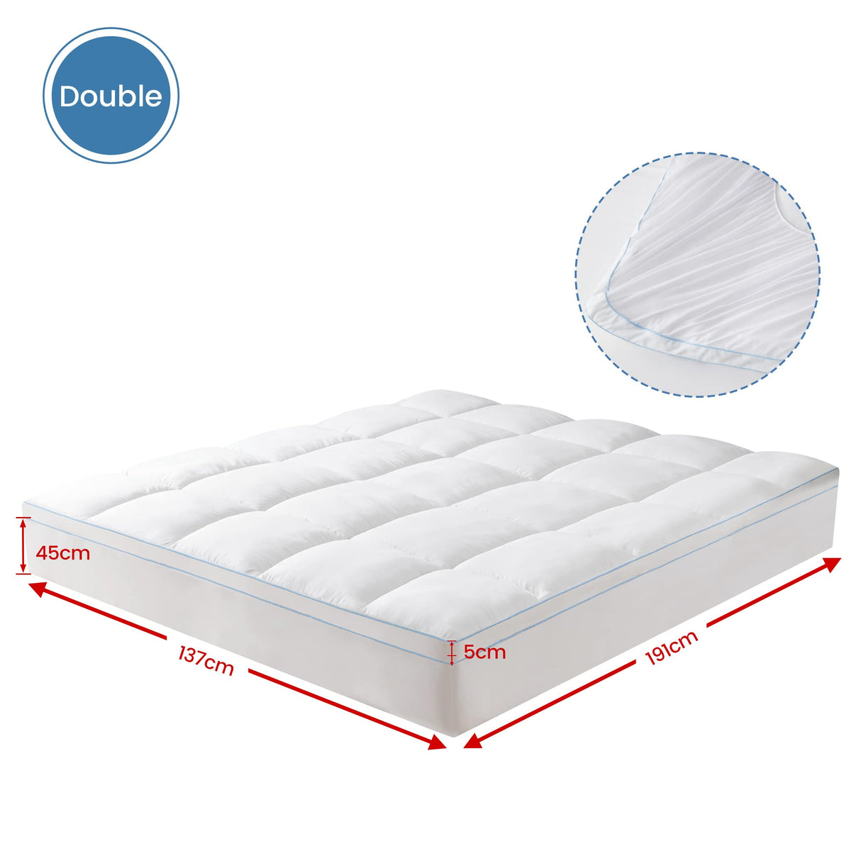 Luxury Bamboo Mattress Topper Double Size - Cooling & Softness - 1000GSM Bamboo Fiber Filling for Superior Comfort and Breathability with 45cm Deep Pocket - Hotel Quality- White