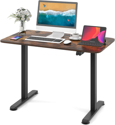 Electric Standing Desk, Ergonomic Stand Computer Desk, Built-in Cable Management Hole, Button Controller, Home Office Height Adjustable Computer Workstation, Anti-Collision Design