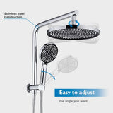 10" Rain Shower Head Set 2 in 1 Wall Mounted Shower Rail 3-Mode Handheld Spray Round Bathroom