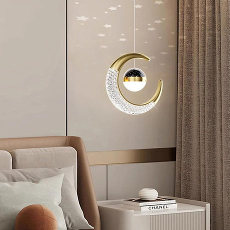 Moon Pendant Lamp, Ceiling Lamp, Creative Styling, for Bedroom Living Room Restaurant Bar Kitchen (Gold, Cool White)