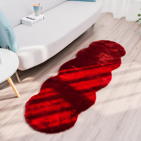 Ultra Soft Faux Rabbit Fur Chair Cover Couch Pad Fuzzy Area Rug Fluffy Bedside Carpet Mat for Bedroom Floor Sofa Living Room Rugs 2 x 6 ft, Burgundy Red Fur Rug (Burgundy Red, 2 x 6 ft)