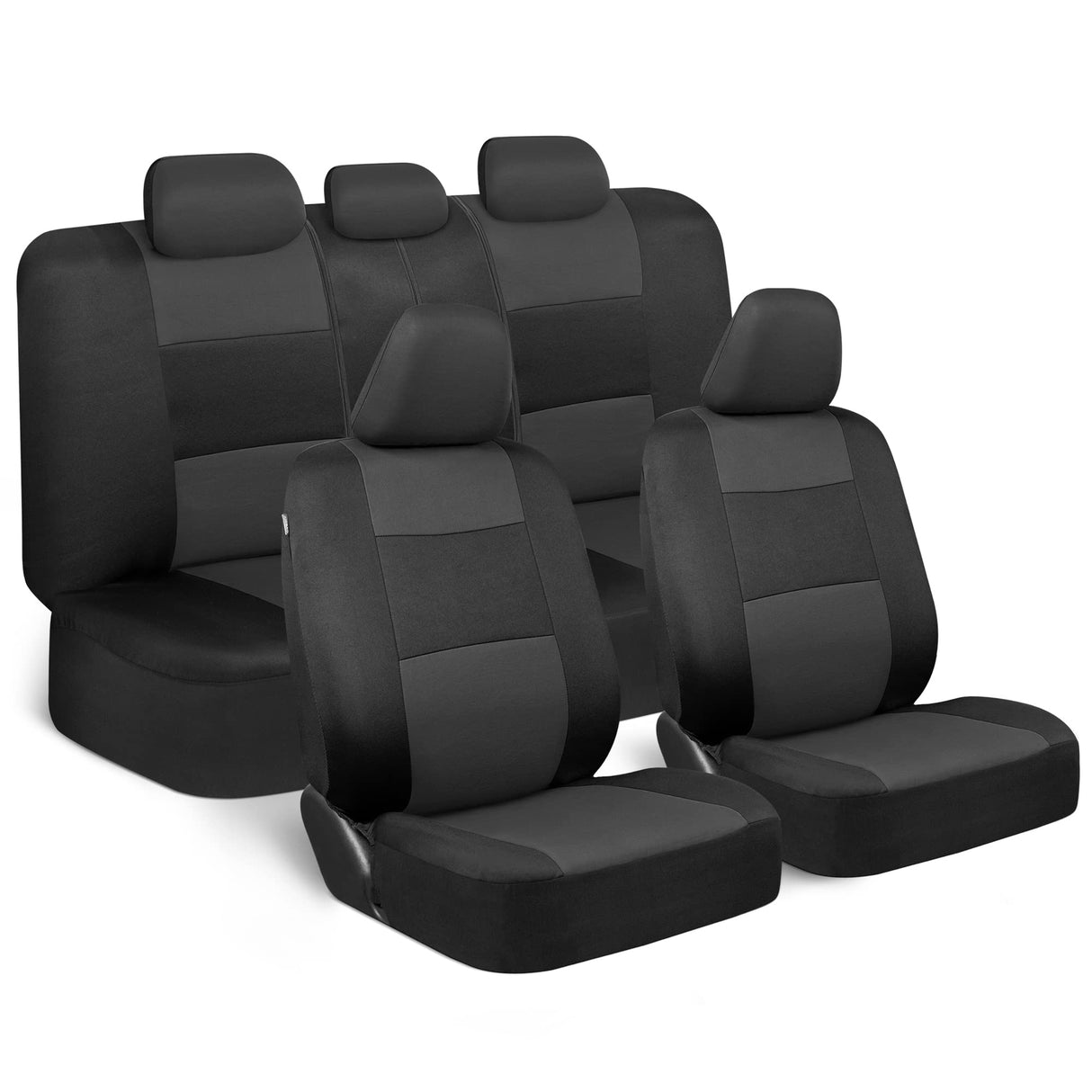 Car Seat Covers Full Set in Charcoal on Black – Front and Rear Split Bench for Cars, Easy to Install Cover Set, Accessories Auto Trucks Van SUV