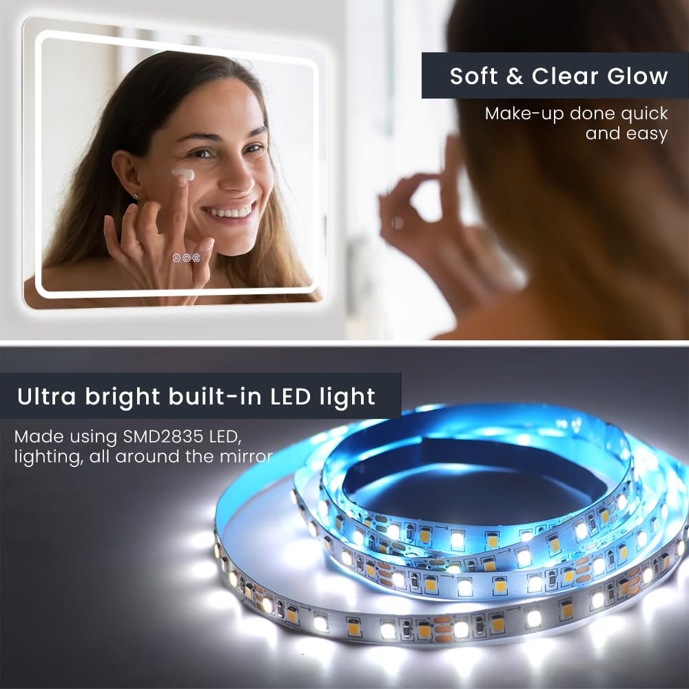 LED Bathroom Mirror Front Light Vanity Mirrors Wall Anti-Fog Makeup Mirror