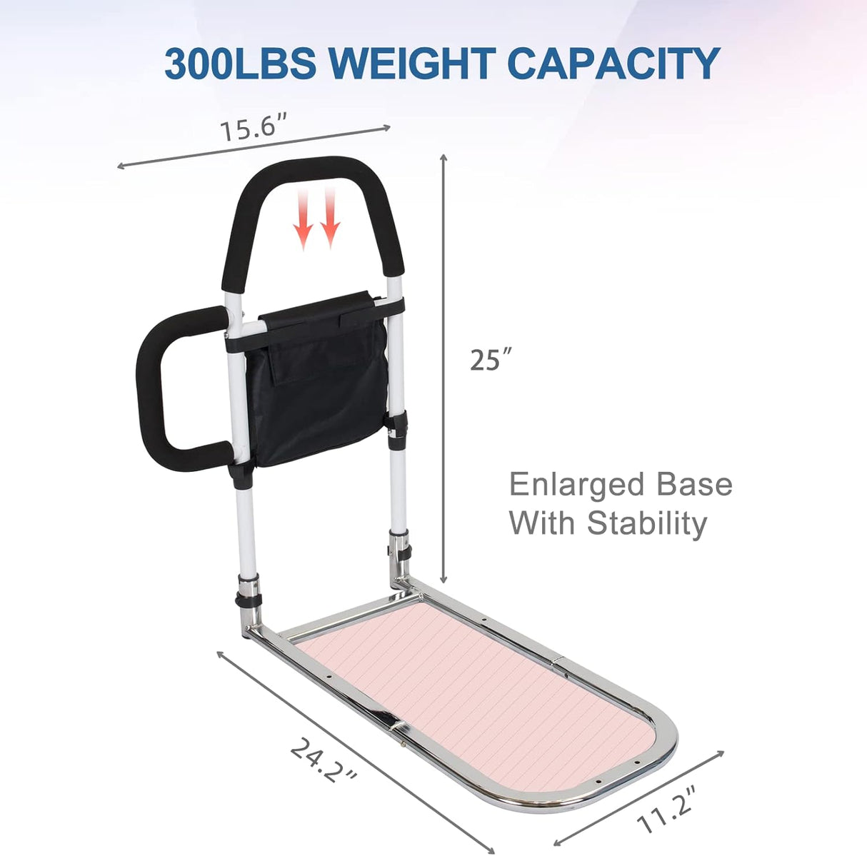 Bed Rail for Elderly Height Adjustable Medical Bed Support Bar Safety Assist Rail with Storage Pocket and Fixing Straps, Safety Bed Rail Under Mattress Bed Guard Bed Handles Bars