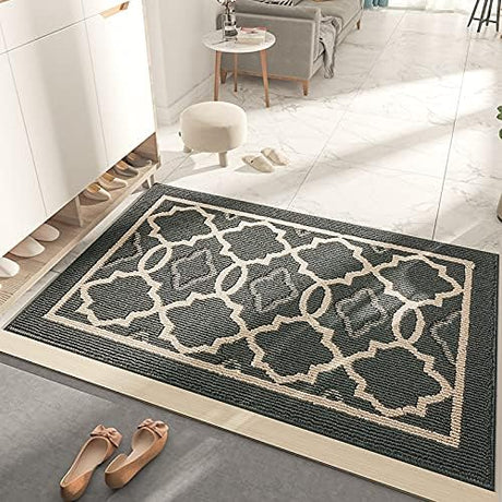 Indoor Doormat Non Slip Absorbent Resist Dirt Entrance Rug 19.7" x 31.5" Machine Washable Floor Door Mat for Farmhouse/Porch Decor (Khaki)