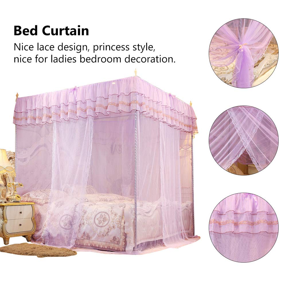 Bed Canopy, 4 Corners Post Canopy Bed Curtain Mosquito Mesh Net Elegant Mosquito Net Bed Canopy Set for Girls & Adults Princess Bedroom Decoration (150 * 200 * 200)