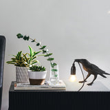 Raven Table Lamps with Plug，Unique Crow Decor Lamp Resin Bird lamp in Black for Bedroom/Office/Living Room/College Dorm/Farmhouse Art Decor(Bulb Included)