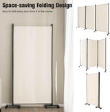 3 Panels Folding Privacy Screen, 180cm Tall Room Divider with Metal Frame & Wear-Resistant Fabric, Freestanding Partition Wall Divider with Rolling Wheels for Home, Office, Hospital