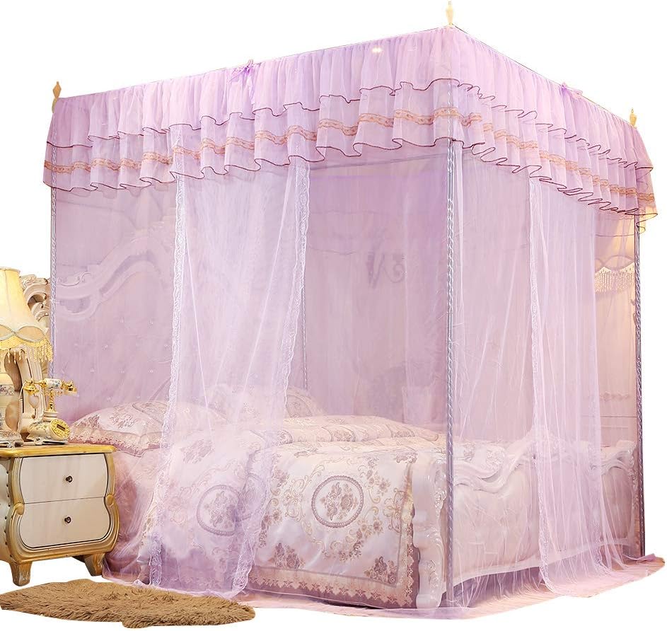 Bed Canopy, 4 Corners Post Canopy Bed Curtain Mosquito Mesh Net Elegant Mosquito Net Bed Canopy Set for Girls & Adults Princess Bedroom Decoration (150 * 200 * 200)