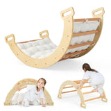 Kids Climbing Playset, 3-in-1 Wooden Arch Rocker Climber Ladder w/Cozy Cushion, Children Indoor Gym Playset Crawling Toy for Garden, Kids Amusement Park, Daycare, Playground for Kids