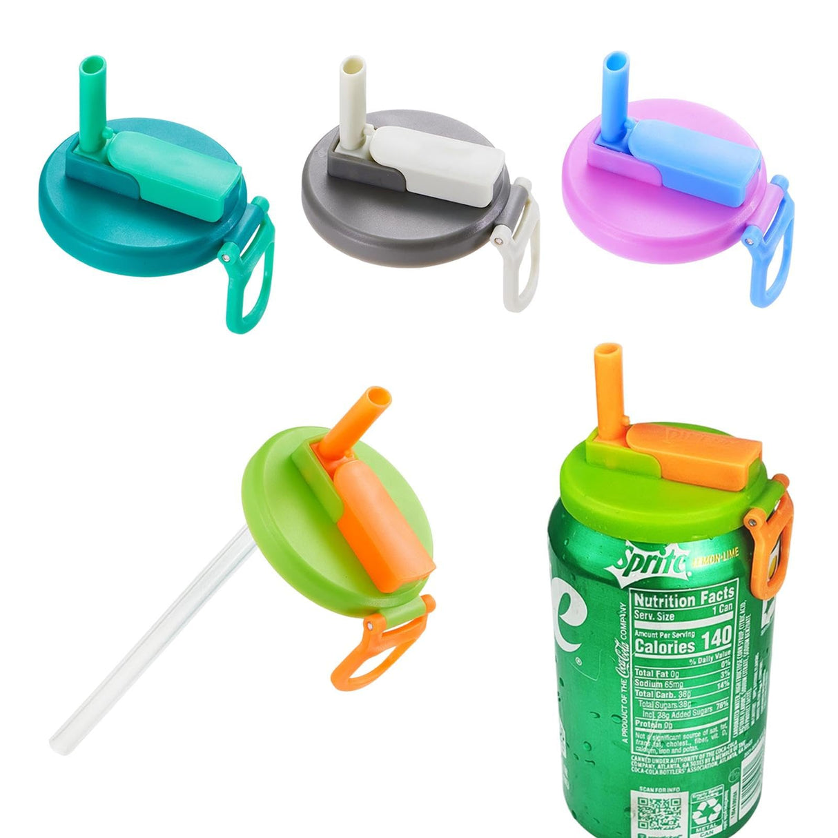 4 Pack Can Covers with Straws, Silicone Soda Can Toppers, Leakproof Can Lids for Kids, Reusable Staw Can Covers for Soda, Beverage