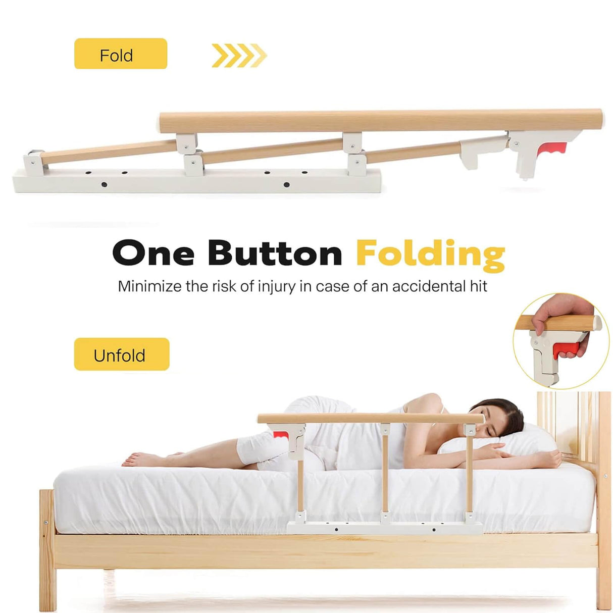 Bed Rails Elderly Adults Safety, Foldable Bedside Grab Bars Assist Handles, Collapsible Bed Canes Guards Railings for Seniors, Adjustable Rails Prevent Falling