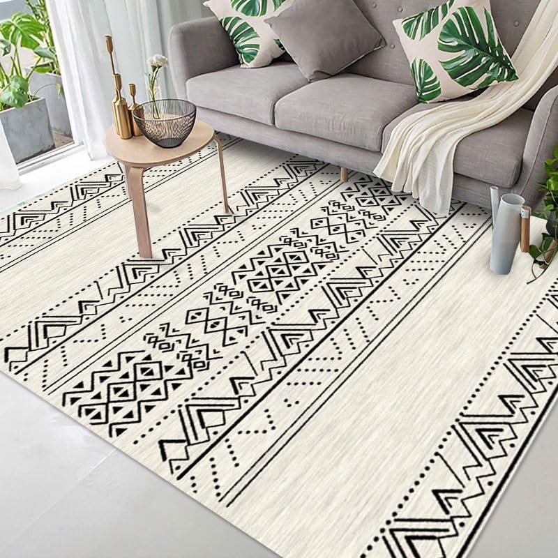 Area Rugs Living Room Rugs Modern Abstract Non-Slip Rug Large Size Short Pile Carpet Floor Mat Washable Area Rugs Non Shedding for Living Room, Bedroom (Moroccan Geometric, 160 * 230CM)