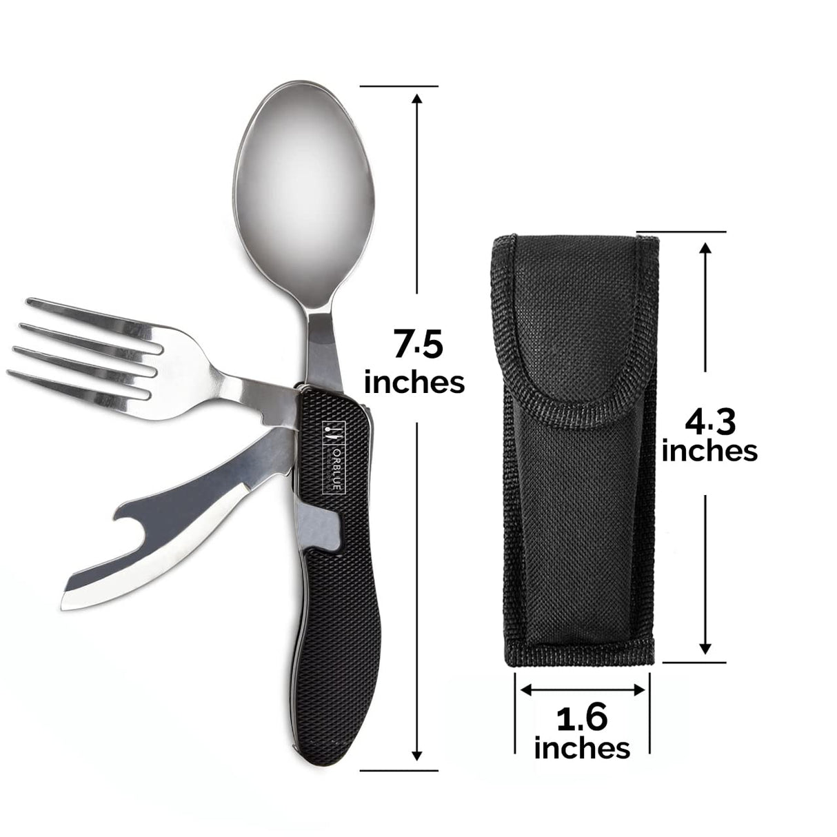 4-in-1 Camping Utensils, 2-Pack, Portable Stainless Steel Spoon, Fork, Knife & Bottle Opener Combo Set - Travel, Backpacking Cutlery Multitool, Army Green