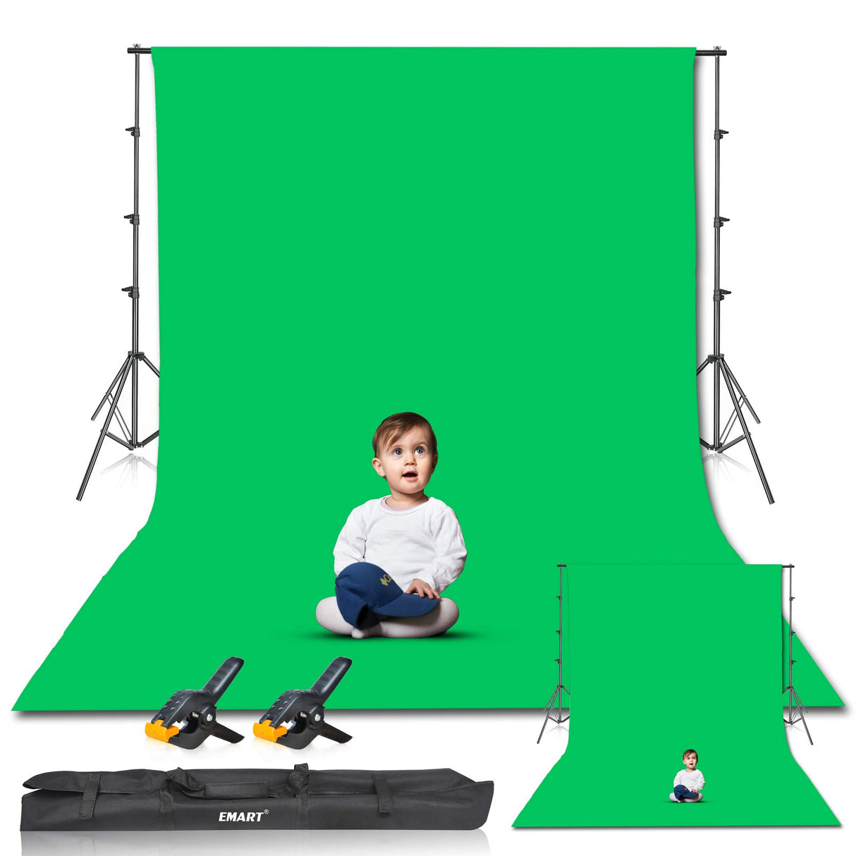 Green Screen with Stand, 8.5x10ft(2.6x3m) Photography Background Stand Kit with 10x12ft(3x3.6m) Backdrop for Portrait, Video, Shooting, Photo, Studio