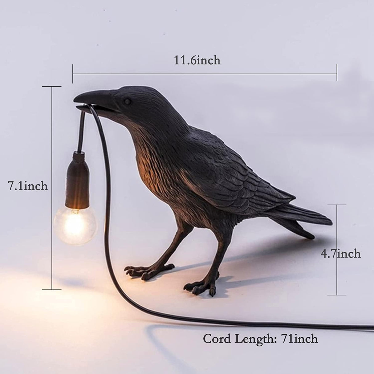 Raven Table Lamps with Plug，Unique Crow Decor Lamp Resin Bird lamp in Black for Bedroom/Office/Living Room/College Dorm/Farmhouse Art Decor(Bulb Included)