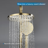 9" Rain Shower Head Set 2 in 1 Shower Rail Wall Mounted 3-Mode Handheld Spray Round Bathroom(Brushed Gold)