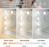 Makeup Mirror with Lights, Hollywood Light Mirror with 9 Dimmer Led Bulbs, Plug in Light-up Beauty Mirror, Touch Screen Lighted Table Set Mirror, 360°Rotation(White)