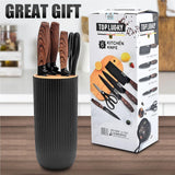 Kitchen Knife Set,6-Pieces Black Sharp Knife Set for Kitchen, Non-Stick Non-Slip Stainless Steel Chef Knife Set with Universal Knife Block Suitable for Home Restaurant (Wood Grain Black)