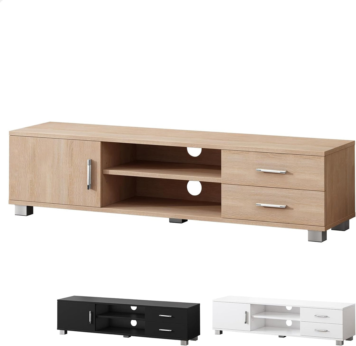 TV Cabinet Stand with 2 Drawers, 2 Shelves and Storage Cabinet, Modern Furniture Entertainment Unit for Living Room, Multimedia Centre, 120 x 30 x 30cm