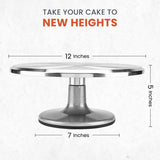 50-in-1 Aluminum Alloy Rotating Cake Turntable-12 Revolving Cake Stand- Professional Cake Decorating Supplies Kit with Straight & Offset Icing Spatula-Numbered Icing Tips & Piping Bags-Leveler