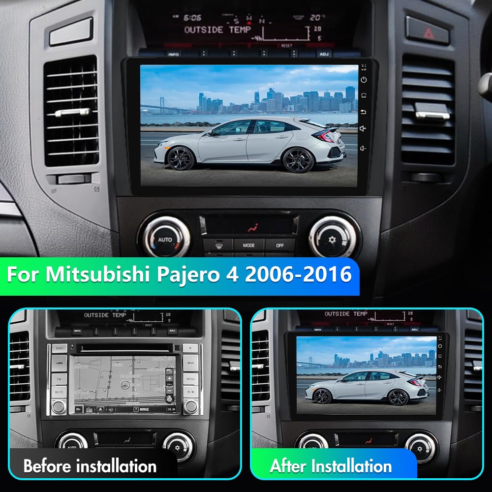 Car Stereo For Mitsubishi Pajero 2006-2016 with 9 inch Touch Screen Android 12.0 2GB+32GB Car Radio Auto Radio with Carplay/Android Auto/Bluetooth/GPS/FM Support Steering Wheel Controls Parking assist