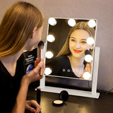 Makeup Mirror with Lights, Hollywood Light Mirror with 9 Dimmer Led Bulbs, Plug in Light-up Beauty Mirror, Touch Screen Lighted Table Set Mirror, 360°Rotation(White)