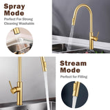 2 Mode Pull Out Kitchen Tap Swivel Gooseneck Laundry Sink Taps Faucet WELS Kitchen Mixer Tap(Brushed Yellow Gold)