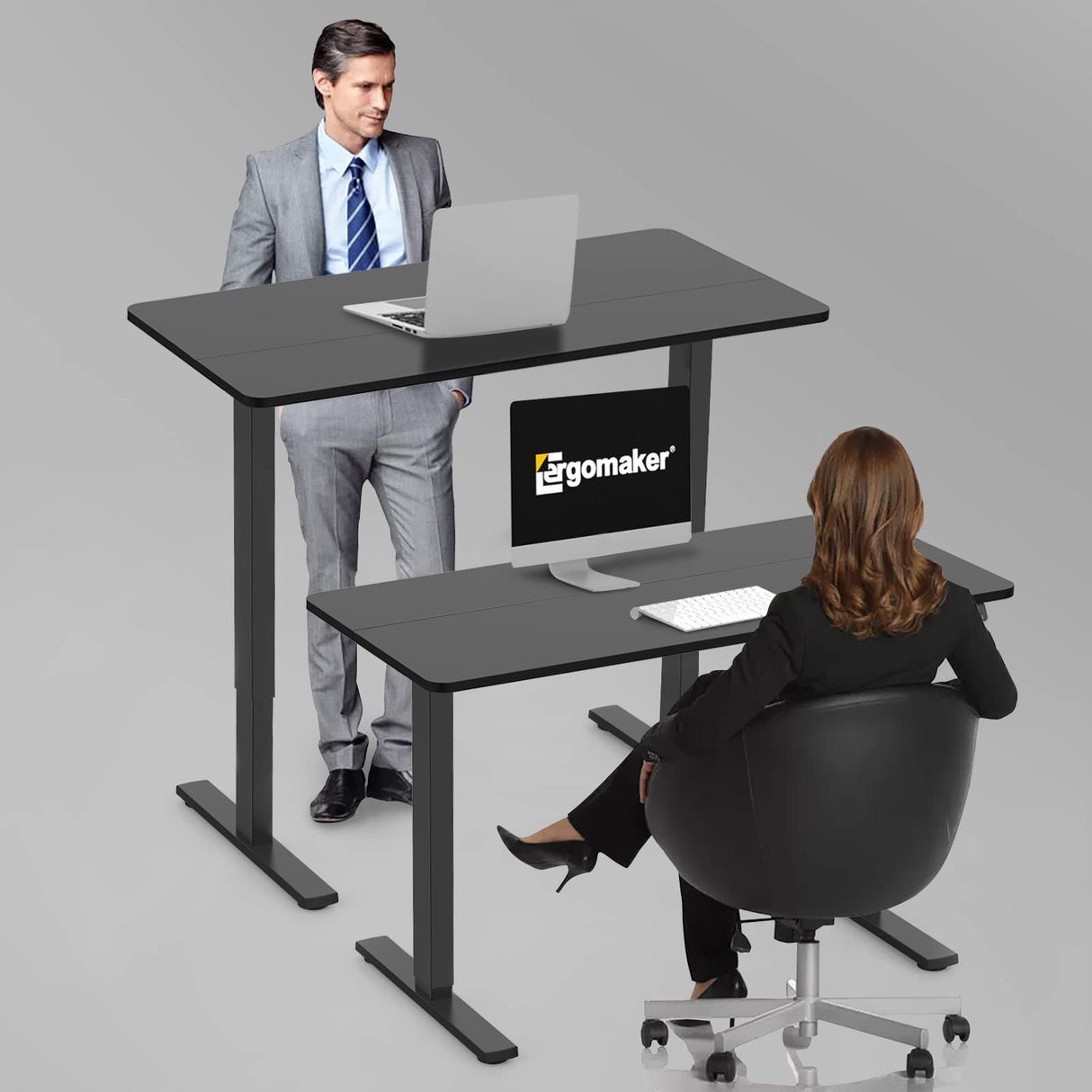 Height Adjustable Standing Desk Frame, Electric Sit Stand Desk Base with Automatic Memory Smart Handset (Black Frame, Without Desktop)