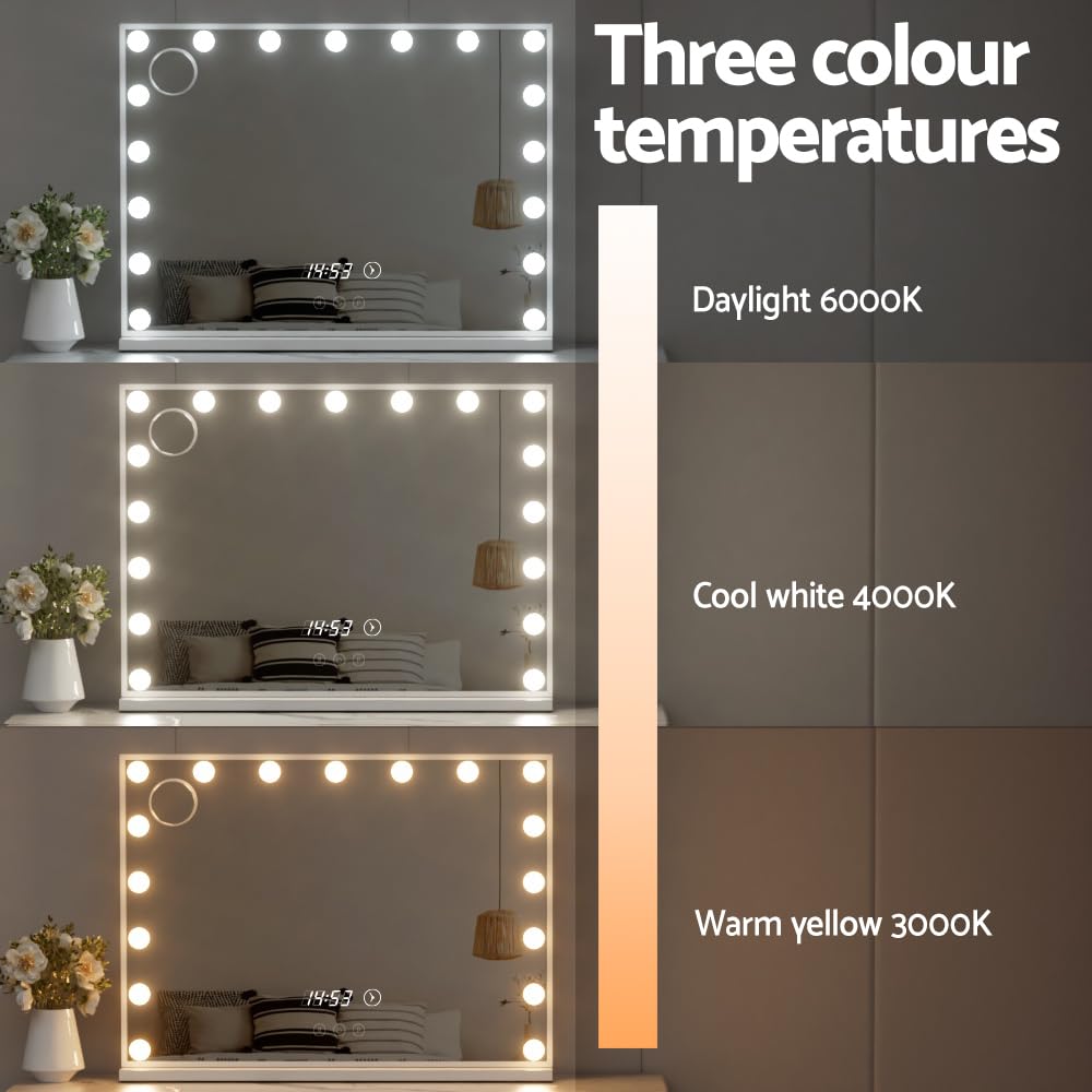 Embellir Hollywood Makeup Mirror, 80 x 60cm Vanity Mirrors Beauty Cosmetic Dressing Bathroom Decor, 17 LED Light Bulbs with 10X Magnification Frame Tabletop Lights Rectangle Dimmable