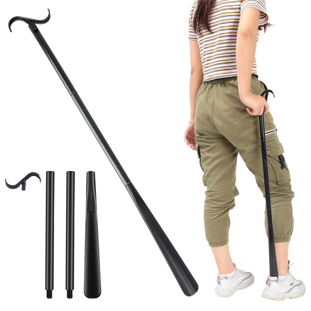 33" Long Dressing Stick with Shoe Horn Sock Remover Tool,Adjustable Extended Reach Assist,Dressing Aid for Shoes, Socks, Shirts and Pants for Seniors, Elderly, Disabled - Amazon Vine