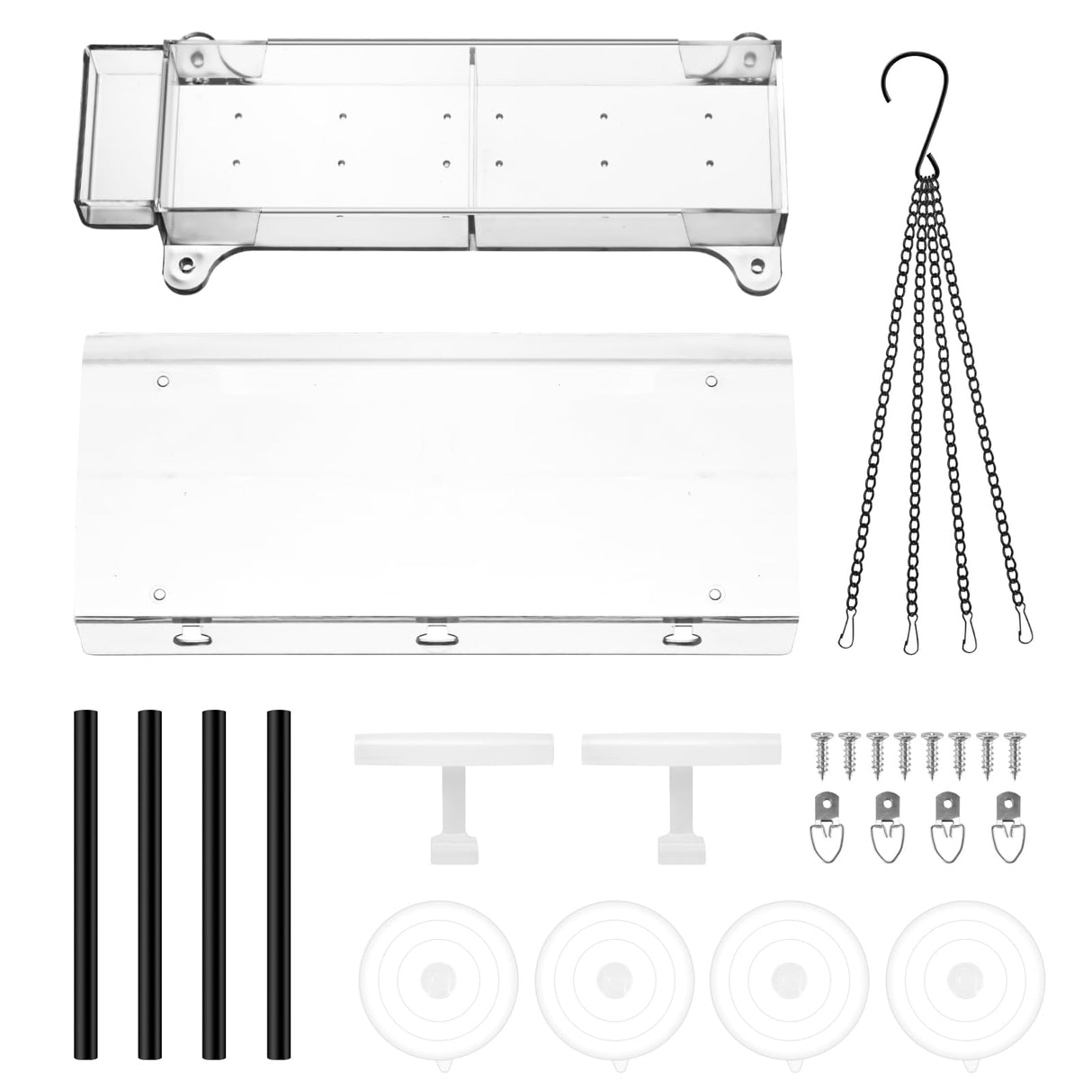 Bird Feeder with Suction Cup Mount - Convenient Water Tray Included Transparent Acrylic