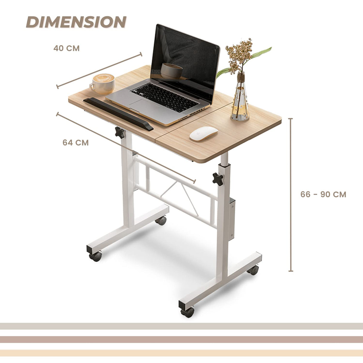 Adjustable Mobile Laptop Desk Notebook Computer iPad PC Stand Table Tray with Wheels