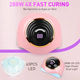 UV Nail Lamp, 288W UV LED Nail Dryer, Professional Nail Lamp for Gel Polish, Ultra-Fast Gel Nail Dryer 63 LED UV Curing Lamp for Resin Curing & Gel Nail Dryer with 4 Timer Setting, Pink