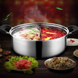 304 Food Grade Stainless Steel Shabu Shabu Hot Pot with Divider&Lid for Induction Cooktop Gas Stove Dual Sided Soup Cookware (11 inch)