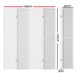 Artiss Room Divider, 4 Panels Folding Privacy Portable Screen Shelf Dividers Partition Wall Screens Home Pet Child Indoor Bedroom Furniture, Separator Water-Resistant Pegboard Stand Hollow White