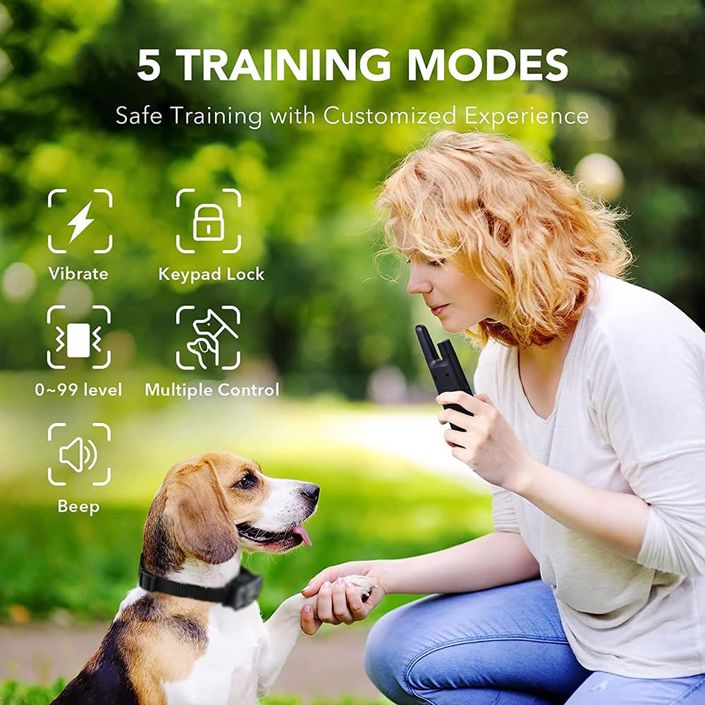 Bark Collar Remote Control Dog Training Collar IP67 Waterproof and Dustproof Adjustable Levels Long Standby Time Suitable for Dogs Weighing 15-100 Pounds for Large Medium Small Dogs Black