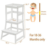 Kids Kitchen Step Stool for Kids with Safety Rail,Solid Wood Construction Toddler Learning Stool, Montessori Toddlers Kitchen Stool Tower (White)