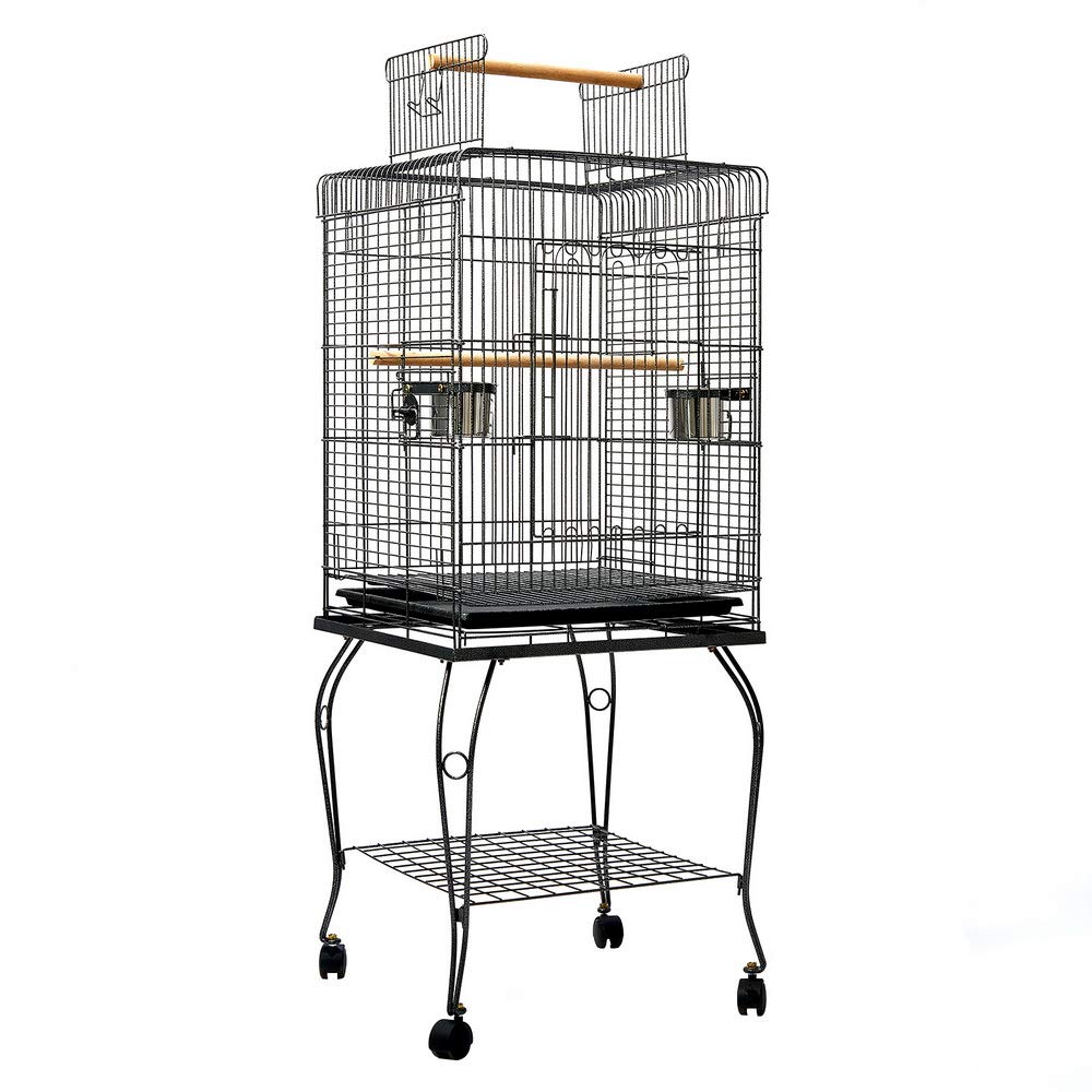 Bird Cage 53 x 53 x 145cm Large Guinea Pig Pet Birds Parrot Ferret Cages Aviary Budgie Finch Canary Stand Toys,Black 2 Perch with Wheel + Slide-Out Removable Tray