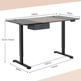 Electric Height Adjustable Standing Desk, Ergonomic Sit Stand Desk, Stand up Computer Workstation w/USB Charging Port, Storage Drawer, 2 Cable Holes, for Home Office 140 x 70 cm