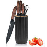 Kitchen Knife Set,6-Pieces Black Sharp Knife Set for Kitchen, Non-Stick Non-Slip Stainless Steel Chef Knife Set with Universal Knife Block Suitable for Home Restaurant (Wood Grain Black)